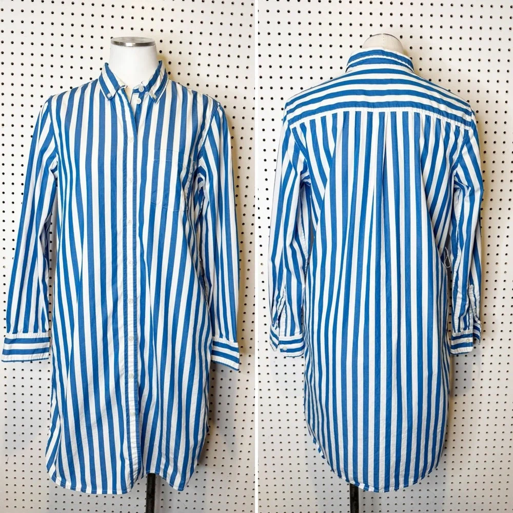 GAP |‎ Blue and White Striped Long Sleeve Shirt Dress w/ Removable Belt Sz. M - Picture 2 of 5